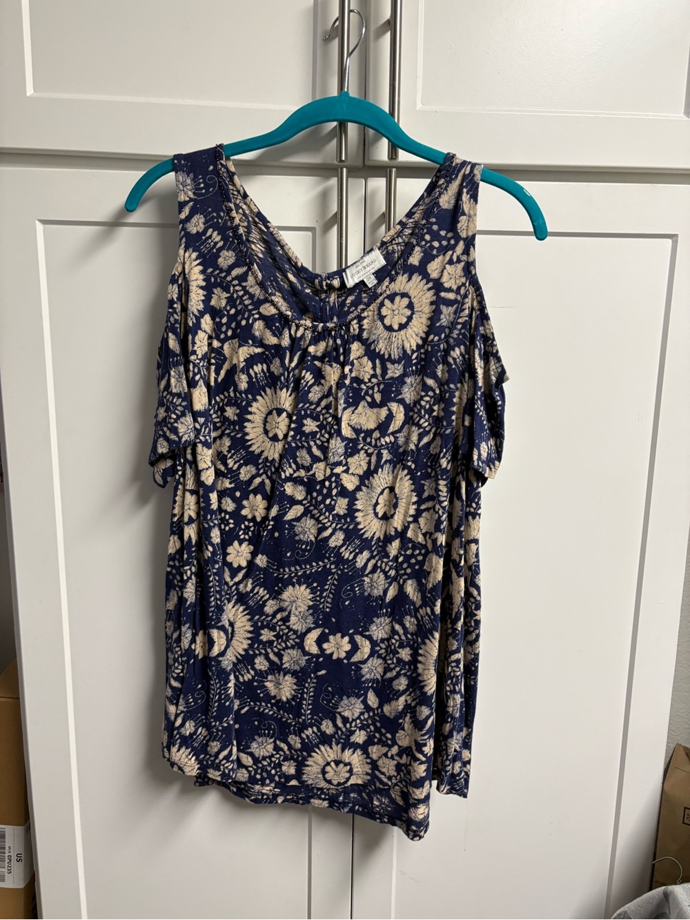 Lucky Brand Navy Cold-Shoulder Floral Tank Top